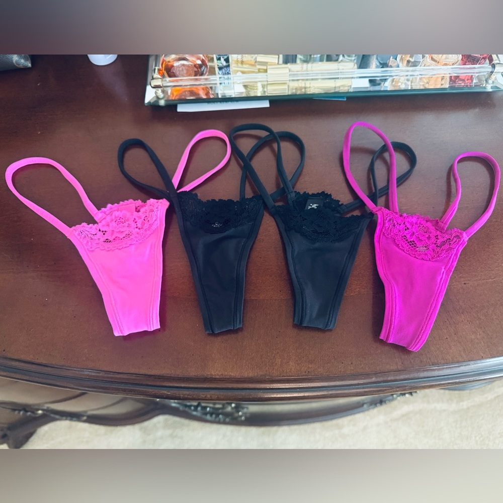 Skims Pink and Black Lace Thongs